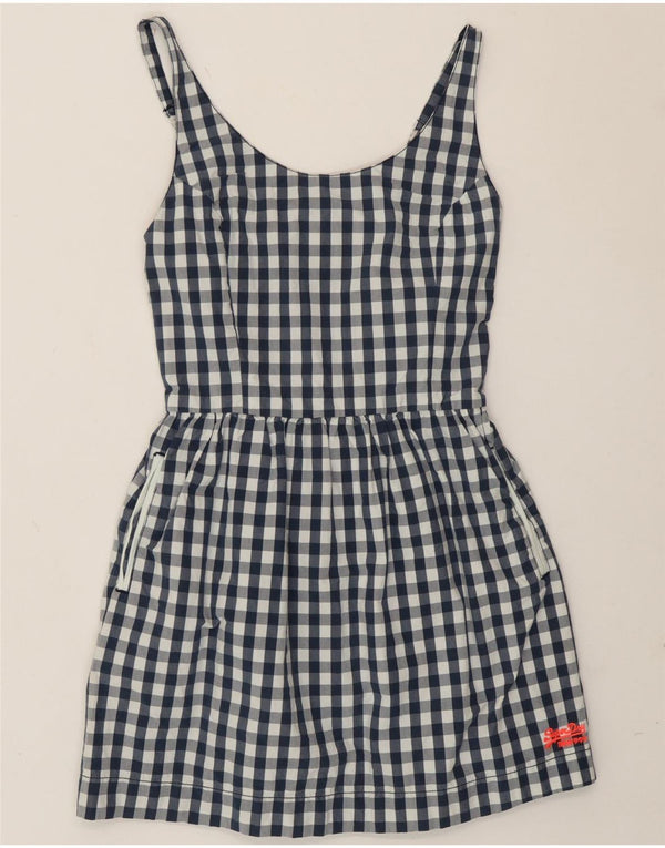 Superdry Vestido De Verano Para Mujer UK 40 Pequeño Algodón A Cuadros Azul Marino
