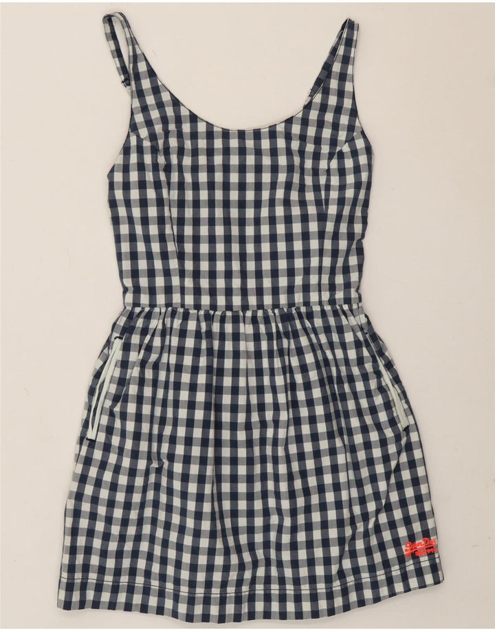 Superdry Vestido De Verano Para Mujer UK 40 Pequeño Algodón A Cuadros Azul Marino