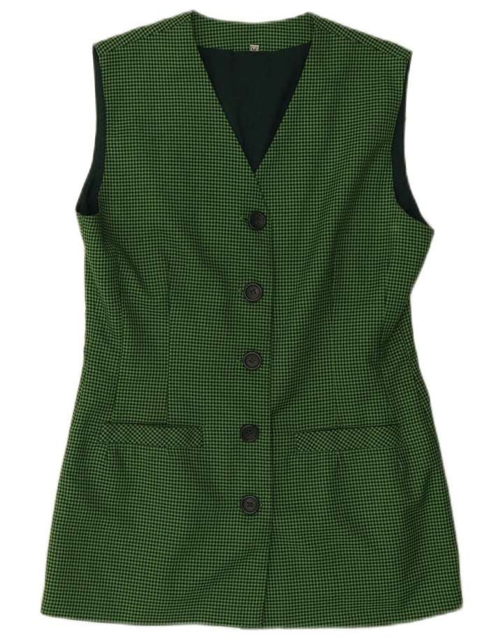 Vintage mujer sin mangas Blazer chaqueta Reino Unido 12 pata de gallo verde medio