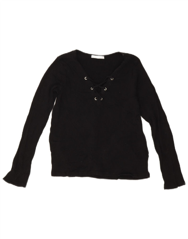 Zara Mujer Crop Top Manga Larga UK 42 Medium Negro