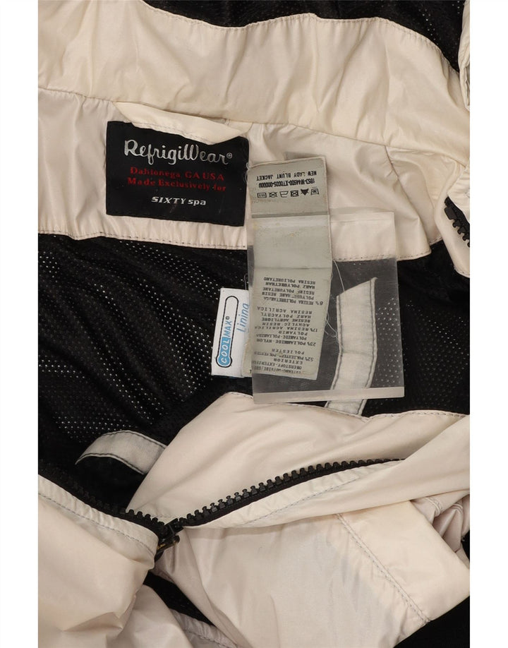 REFRIGIWEAR Womens Hooded Rain Jacket UK 14 Medium Off White Colourblock Vintage Refrigiwear and Second-Hand Refrigiwear from Messina Hembry 