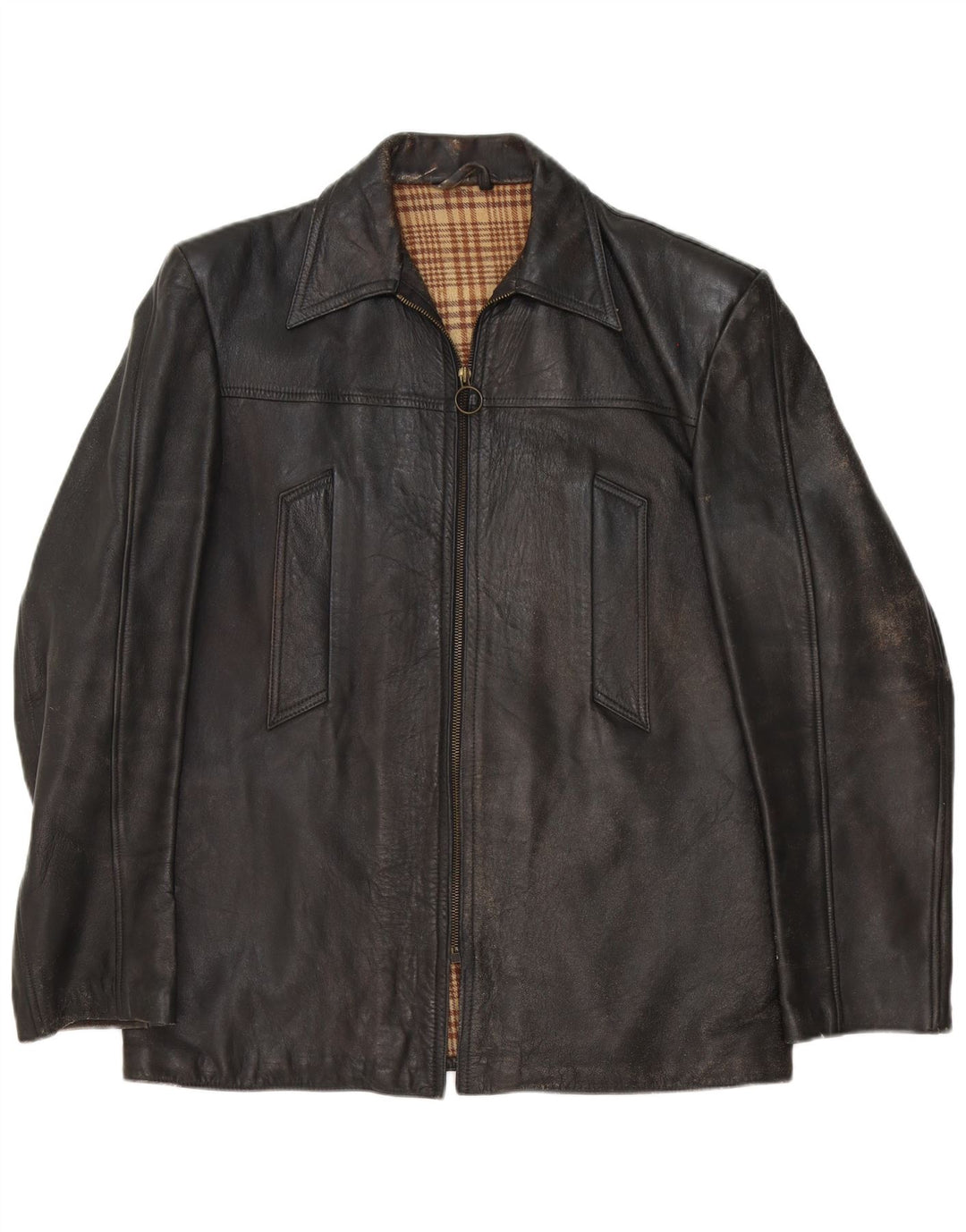 Vintage hombres chaqueta de cuero Reino Unido 40 grande negro