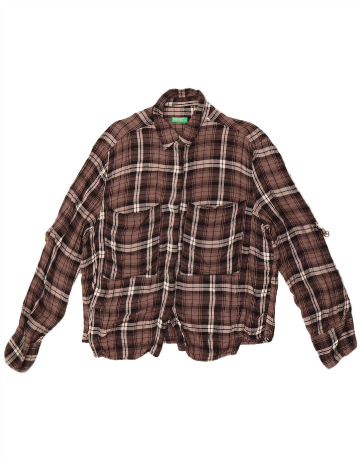 Benetton Camisa De Franela Mujer ES 44 Large Marrón A Cuadros