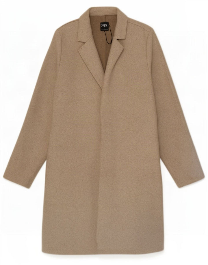 Zara Mujer Abrigo Abierto UK 40 Pequeño Poliéster Beige