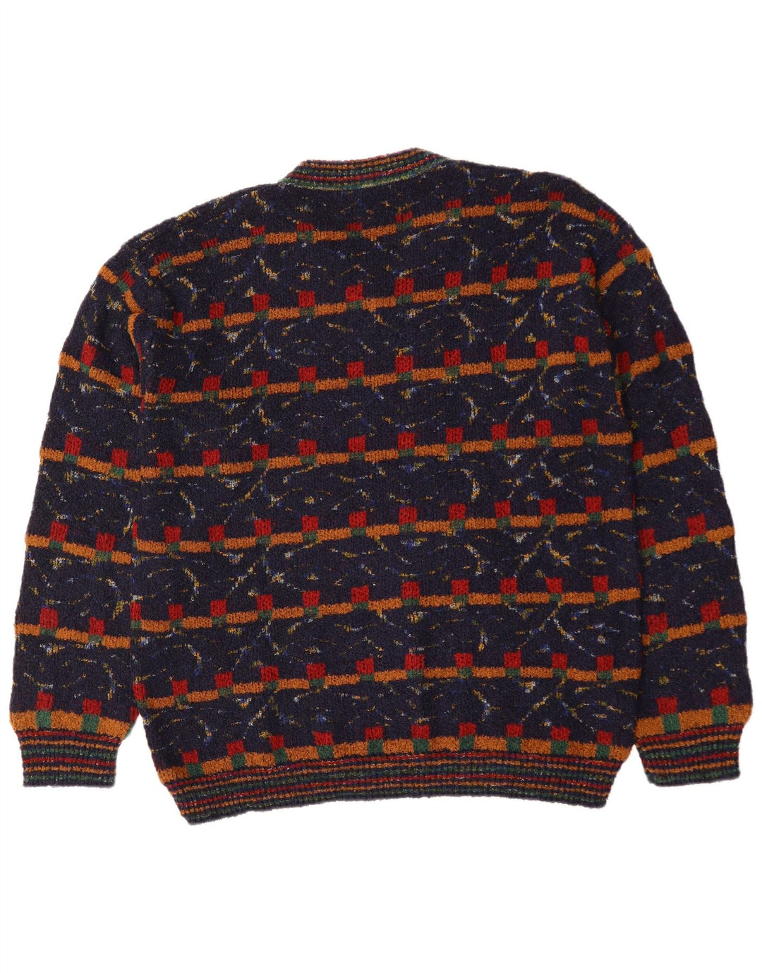 VINTAGE Jersey con cuello en V para hombre XL Lana geométrica azul marino