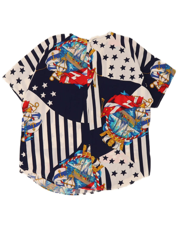 VINTAGE Blusa de mujer Top Reino Unido 10/12 Bloque de color azul marino medio