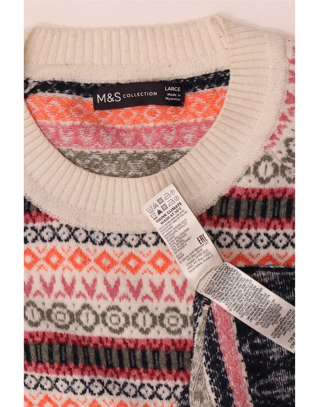 Marks & Spencer Jersey con cuello barco para hombre, talla grande, multicolor, Fair Isle