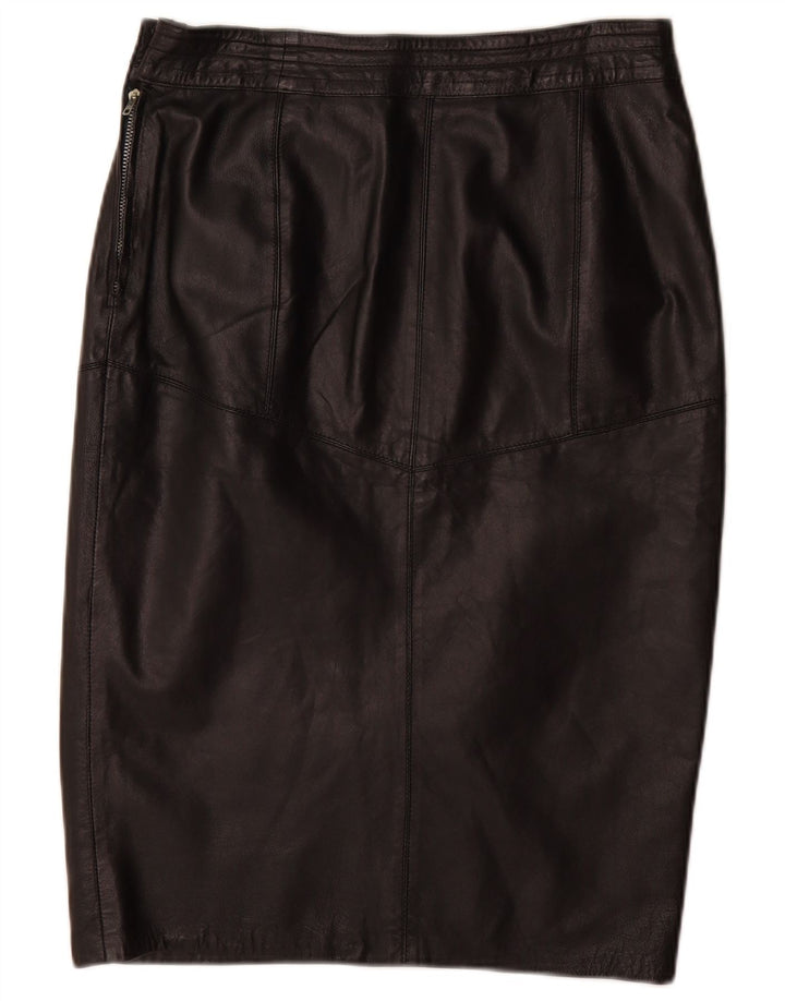 Vintage mujer cuero lápiz falda W32 grande negro