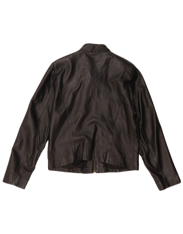 VINTAGE Chaqueta de cuero crop para mujer Reino Unido 14 Cuero negro mediano