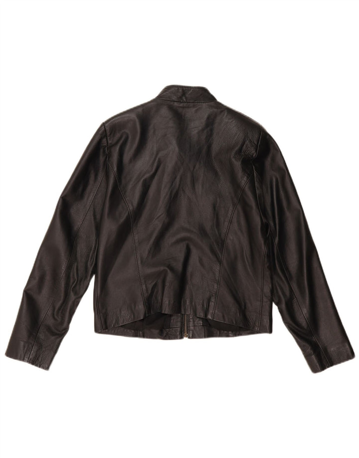 VINTAGE Chaqueta de cuero crop para mujer Reino Unido 14 Cuero negro mediano