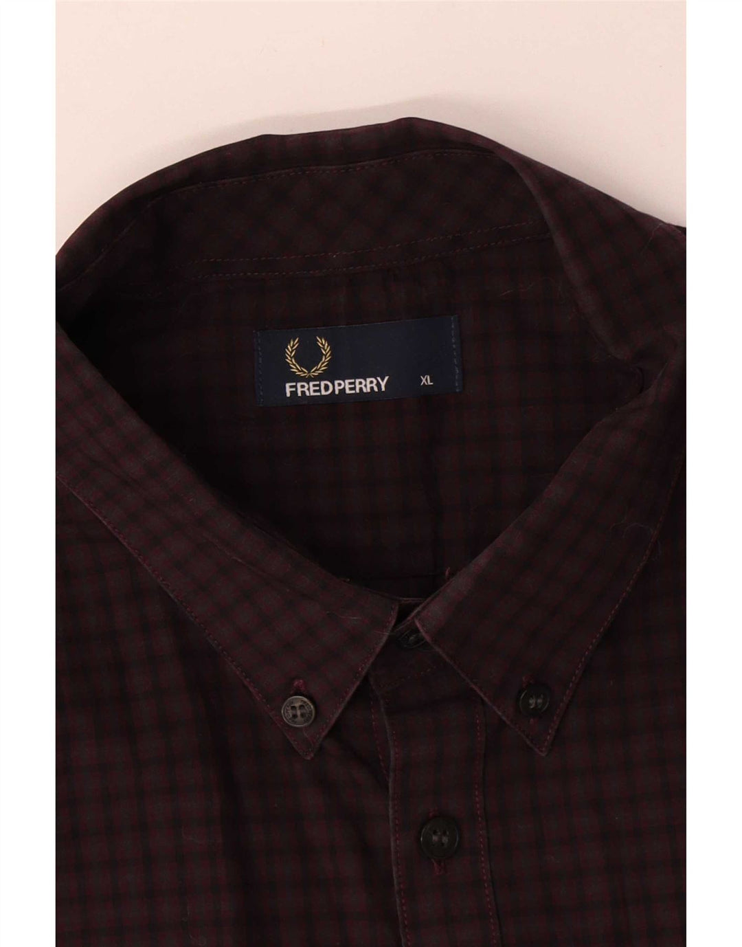 Camisa Fred Perry Hombre XL Algodón A Cuadros Burdeos
