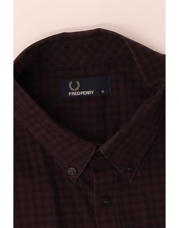 Camisa Fred Perry Hombre XL Algodón A Cuadros Burdeos