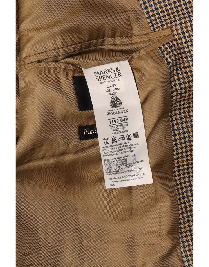 Marks & Spencer Chaqueta tipo blazer de 2 botones para hombre UK 40 Lana a cuadros beige mediana