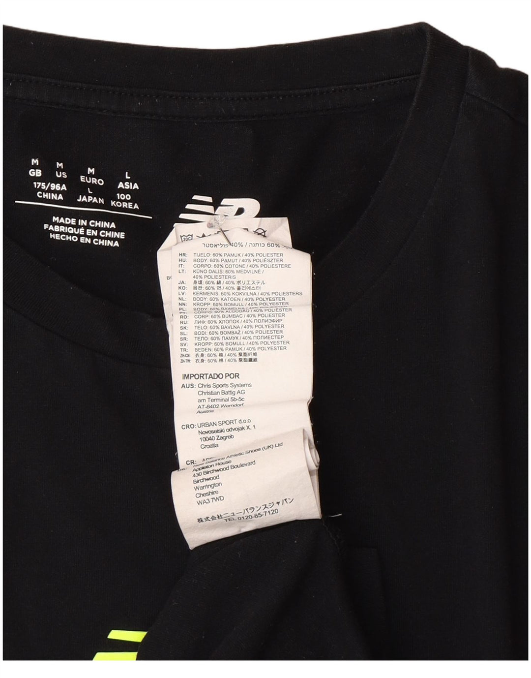 New Balance Camiseta gráfica para hombre Top Medium Black Cotton