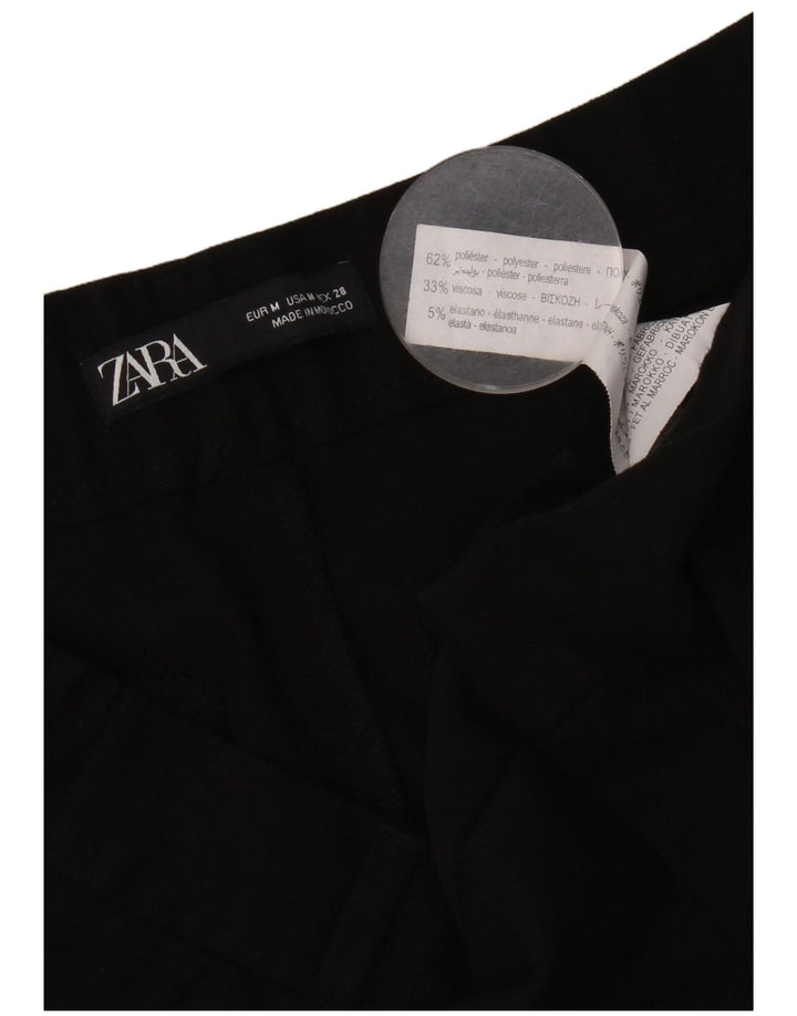 Zara Mujer Pantalón Recto Cropped Mediano W30 L25 Negro Poliéster