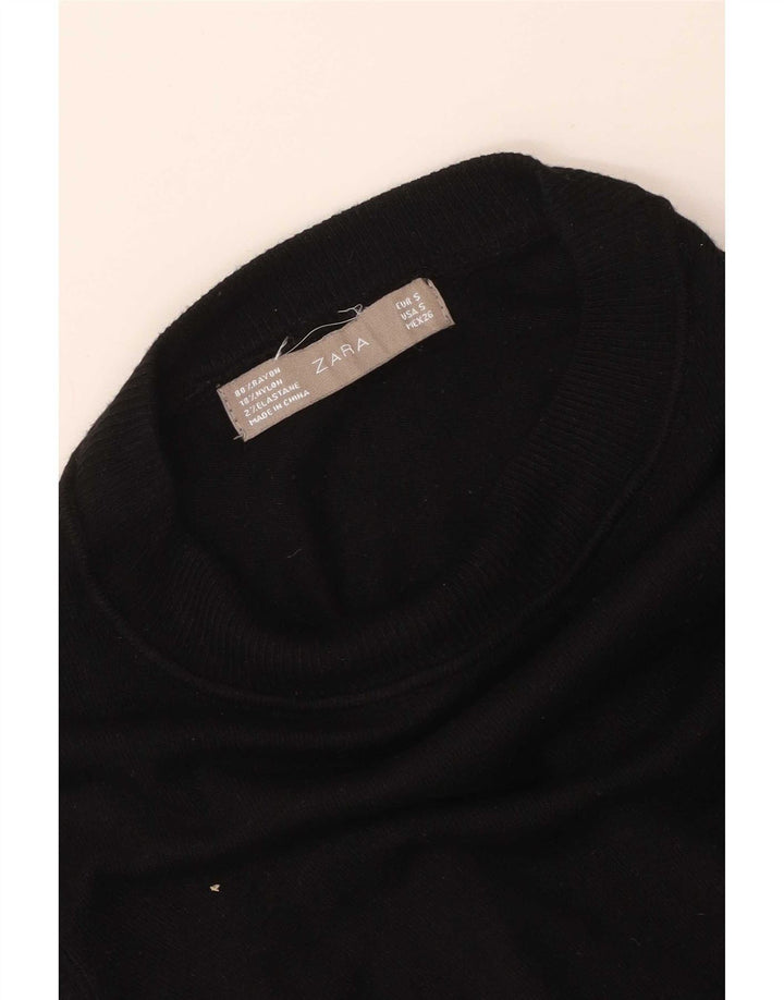Zara Mujer Cuello Alto Jersey Jersey UK 8 Small Rayón Negro