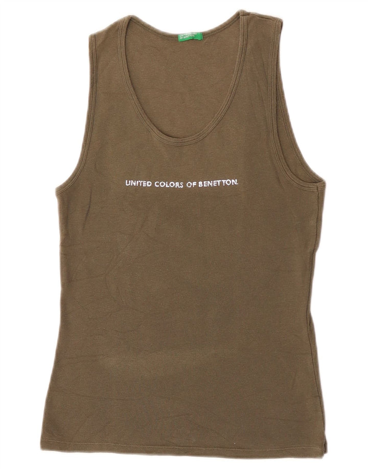 Benetton Mujer Camiseta Sin Mangas Estampada UK 8 Small Caqui