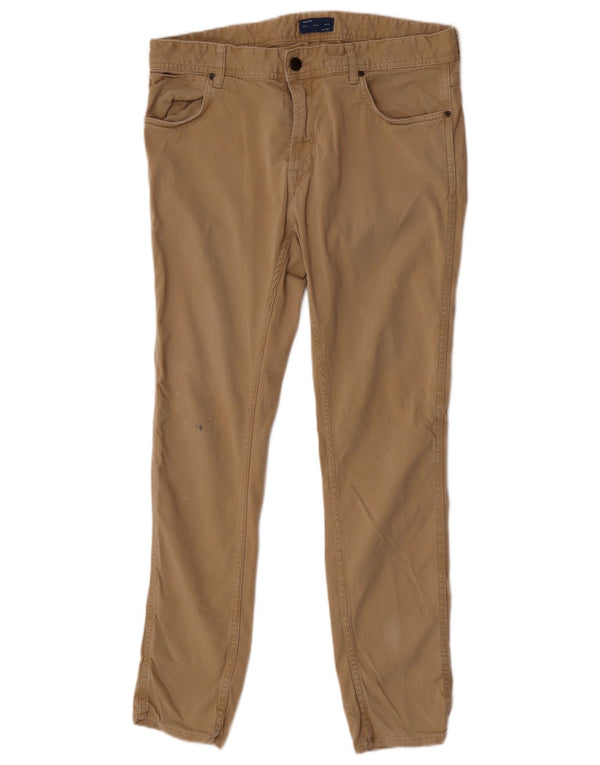 Zara Mens Skinny Casual Pantalones EU 44 Large W34 L30 Algodón Beige