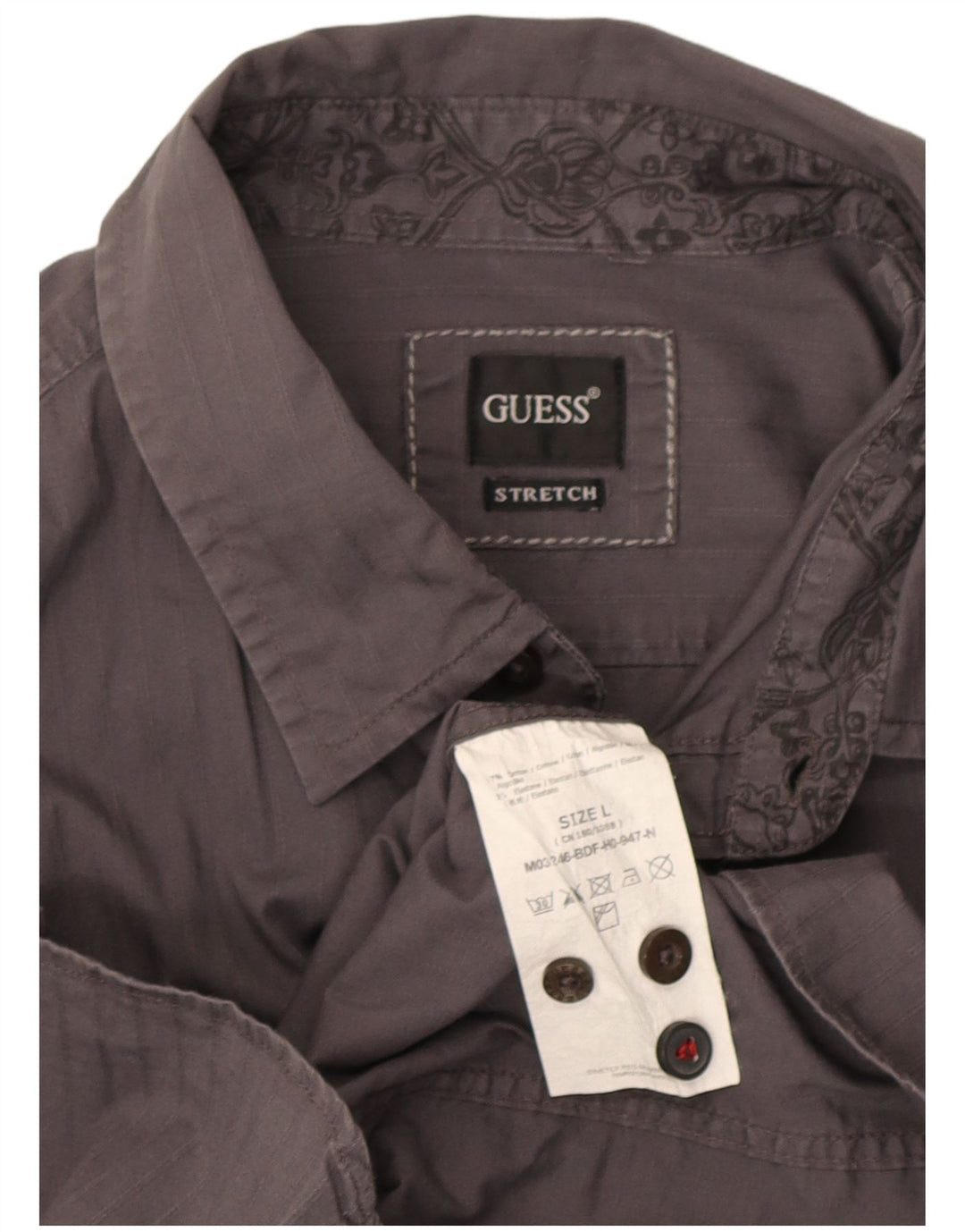 Camisa Guess Hombre Grande Gris Algodón