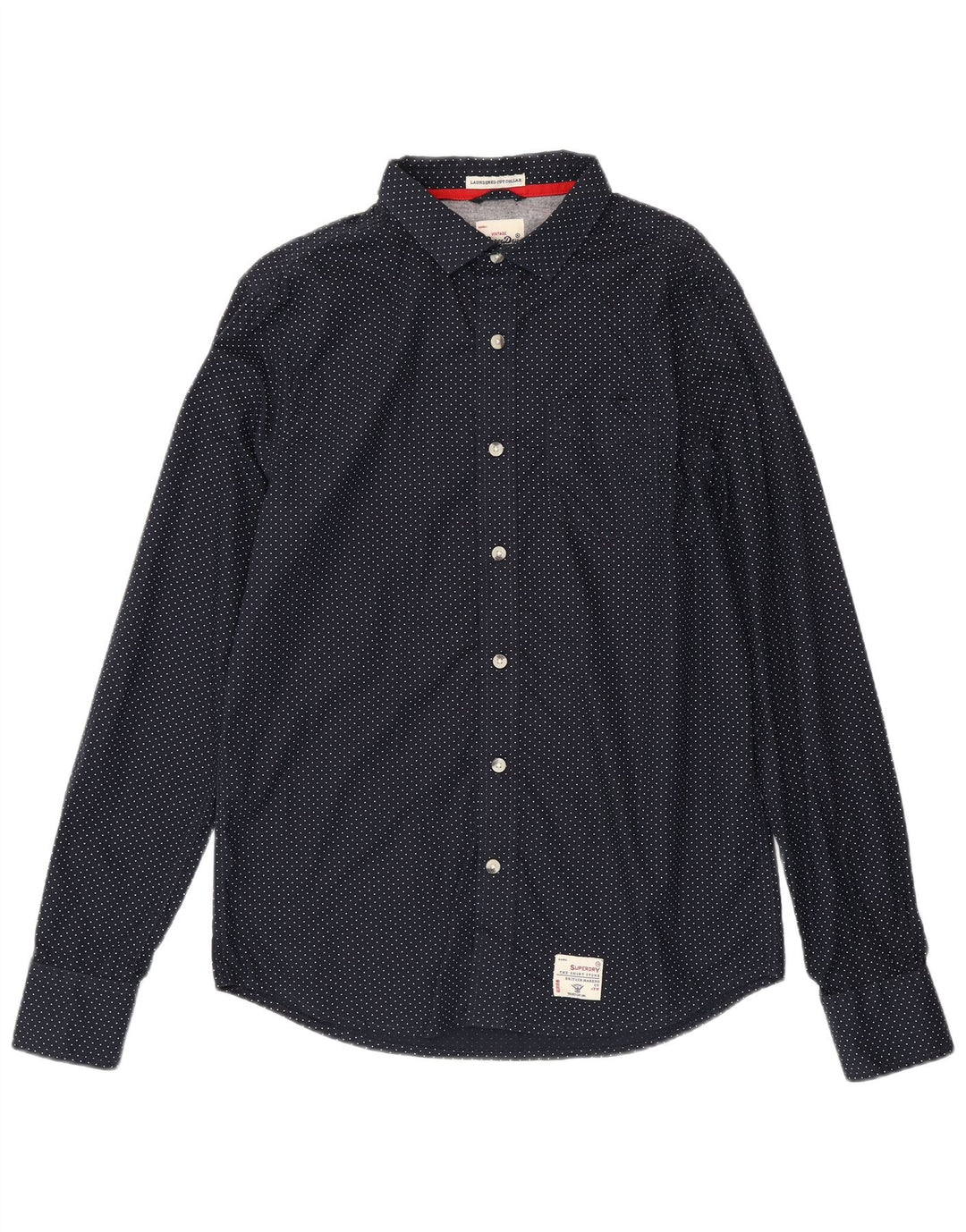 Camisa Superdry Hombre XL Algodón De Lunares Azul Marino