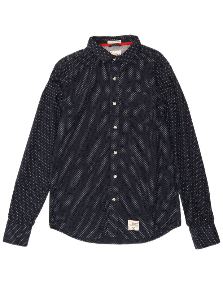 Camisa Superdry Hombre XL Algodón De Lunares Azul Marino