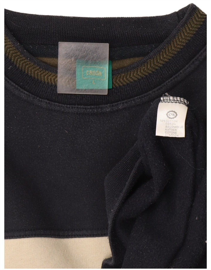 Canda Hombre Sudadera Gráfica Jumper Large Azul Marino Colorblock Algodón