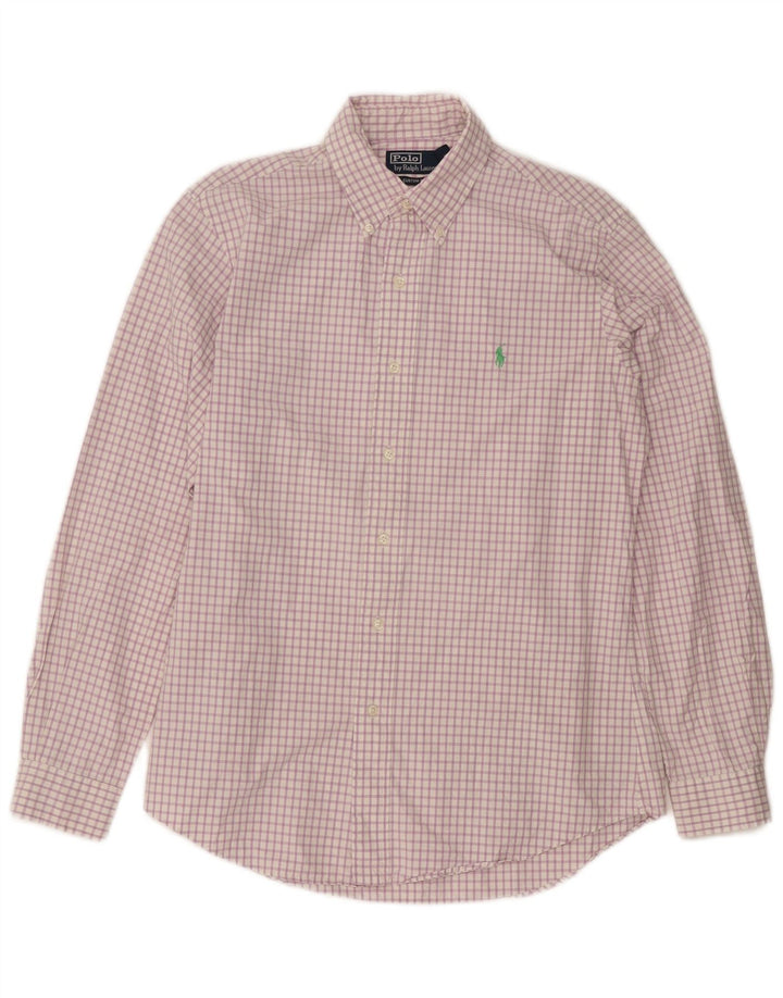 POLO RALPH LAUREN Camisa de ajuste personalizado para hombre Talla 39 15 1/2 Cuadro morado mediano