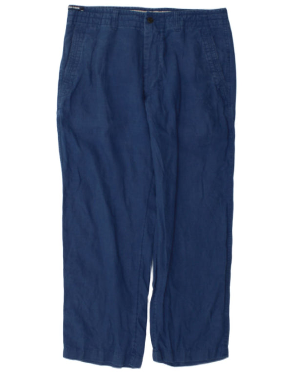Marks & Spencer Mens Loose Fit Chino Trousers W34 L29 Blue Linen