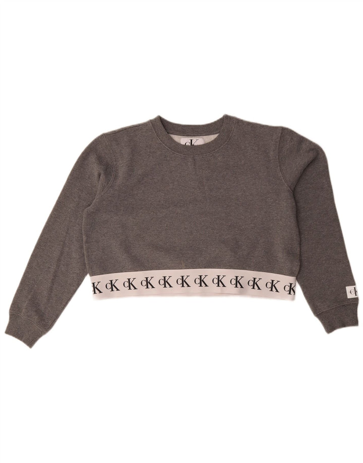 Calvin Klein Jeans Mujer Crop Sudadera Jumper UK 14 Gris Medio