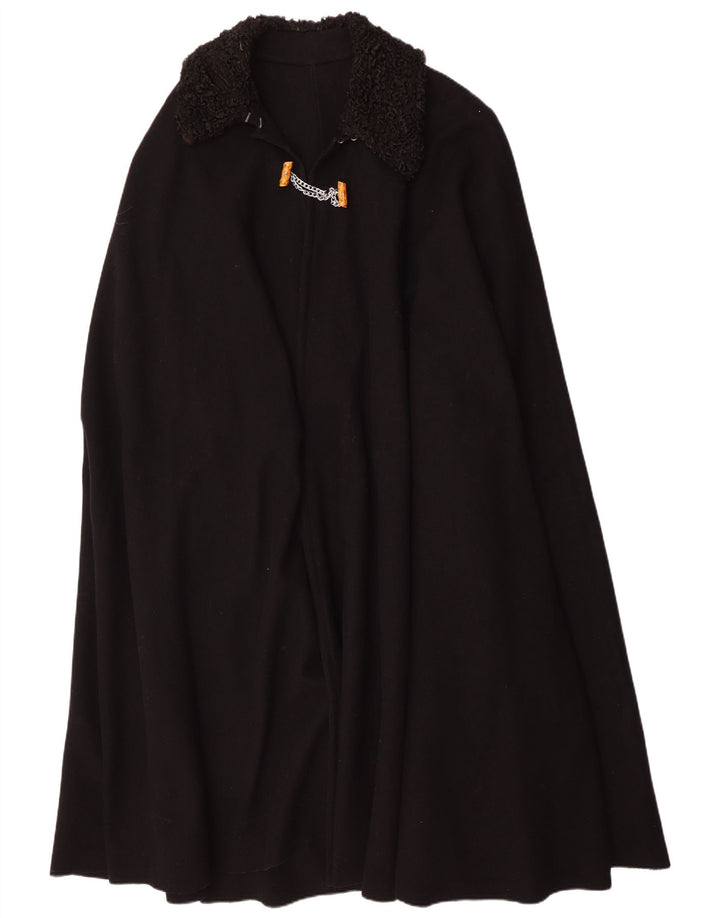 Vintage Mujer Poncho Abrigo Un Tamaño Negro