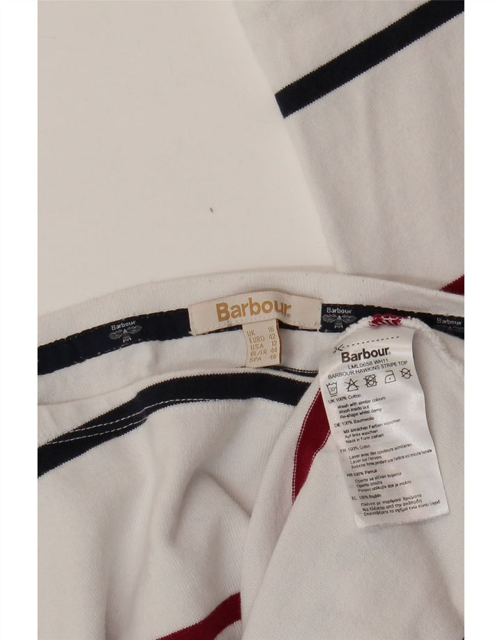 BARBOUR Top de mujer de manga larga UK 46 Algodón a rayas blancas grandes