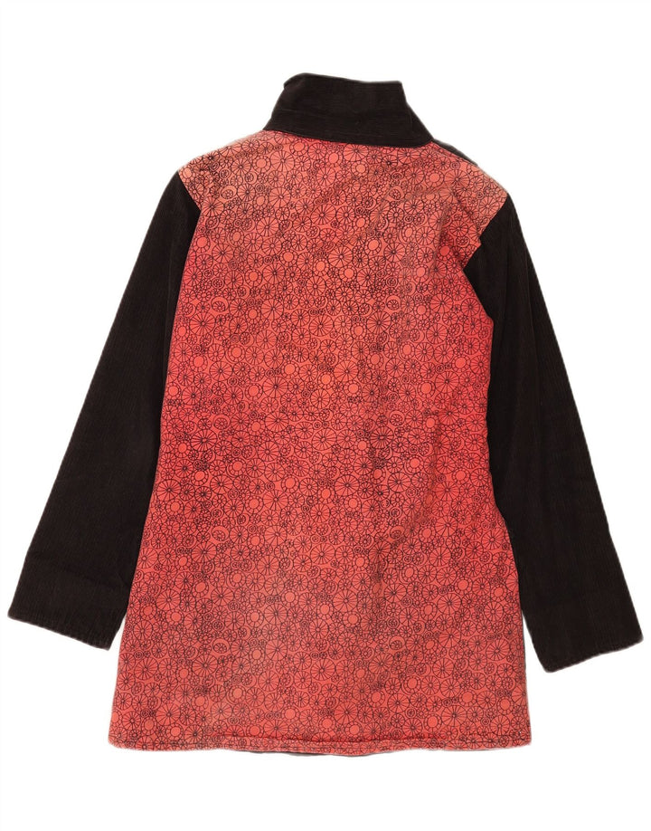 Vintage mujer abrigo Reino Unido 12 medio negro patchwork algodón