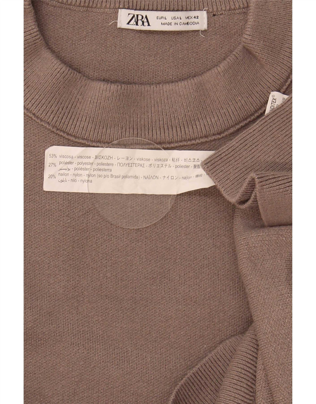 Zara Hombre Jersey Cuello Redondo Jersey Large Viscosa Marrón
