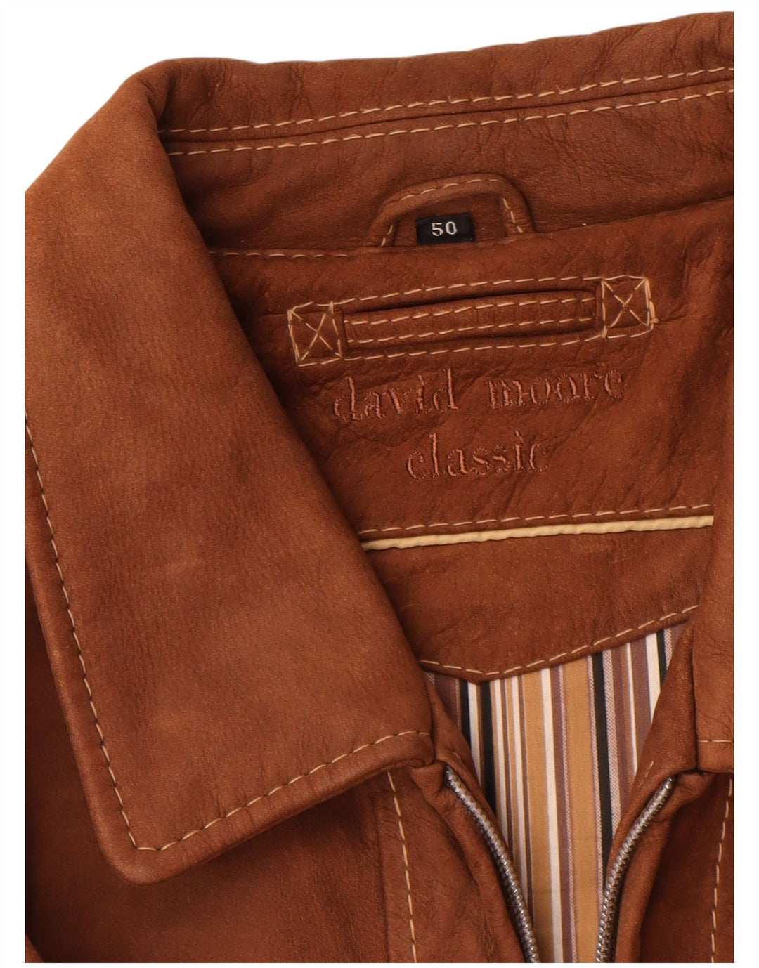David Moore Chaqueta de cuero para hombre IT 50 Cuero marrón grande