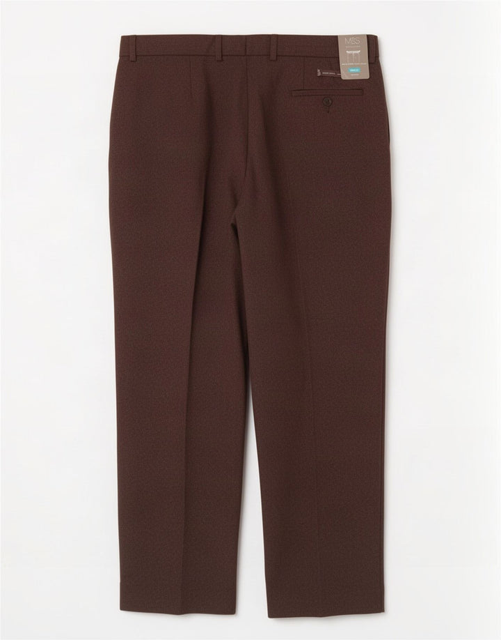 Marks & Spencer Pantalón de traje de corte regular para hombre W40 L31 Poliéster marrón
