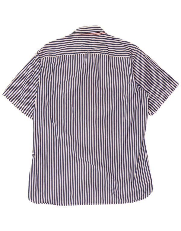 TOMMY HILFIGER Camisa de manga corta con ajuste personalizado para hombre, talla grande, azul marino, a rayas