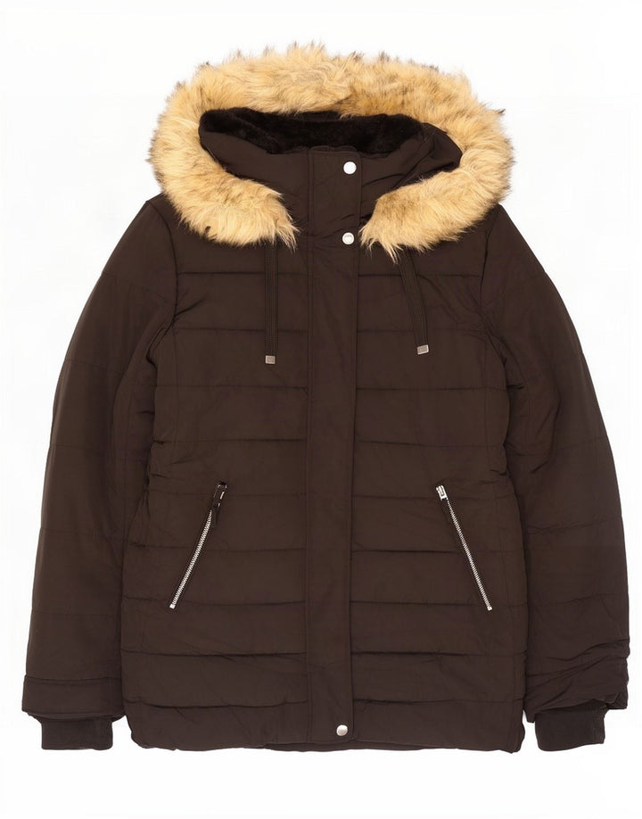 Zara Mujer Chaqueta Acolchada Con Capucha ES 39 2XL Poliéster Negro