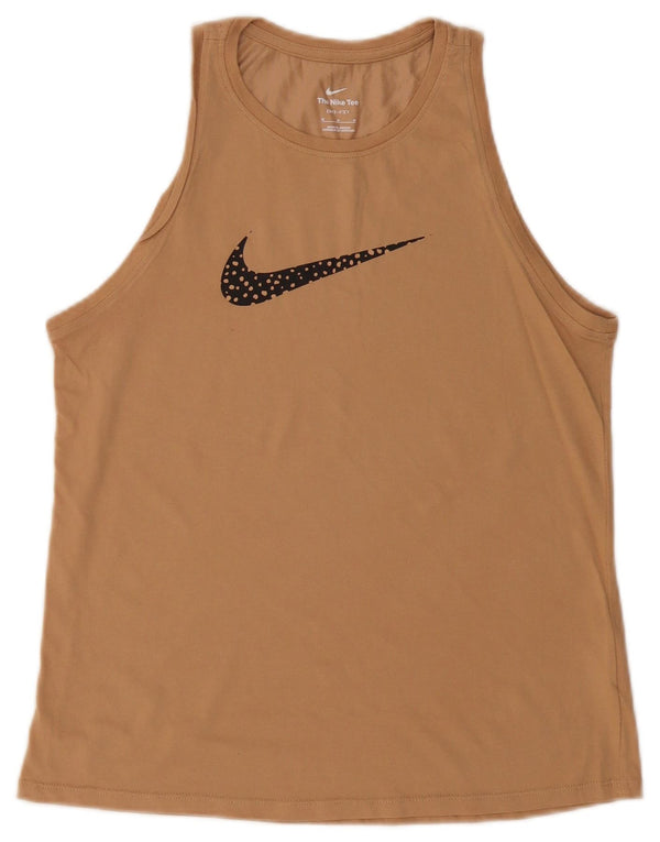 Nike Mujer Dri Fit Graphic Vest Top UK 12 Algodón Beige Medio