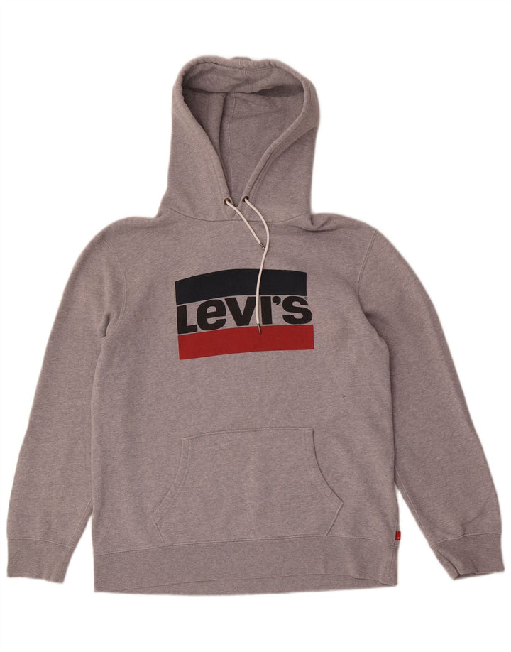 Levi's Jersey con capucha gráfica para hombre de algodón gris grande