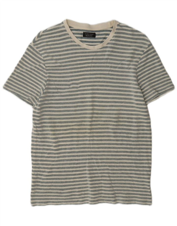 Zara Hombre Camiseta Top Grande Algodón Rayas Gris