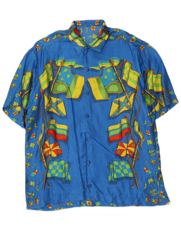 Vintage hombres patrón abstracto camisa de manga corta azul grande