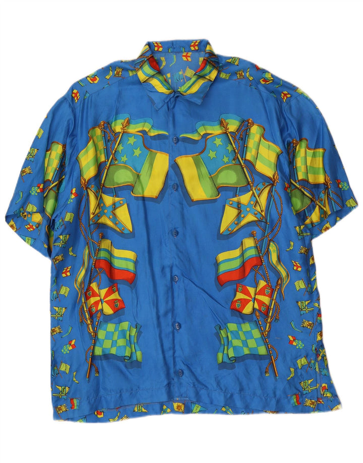 Vintage hombres patrón abstracto camisa de manga corta azul grande