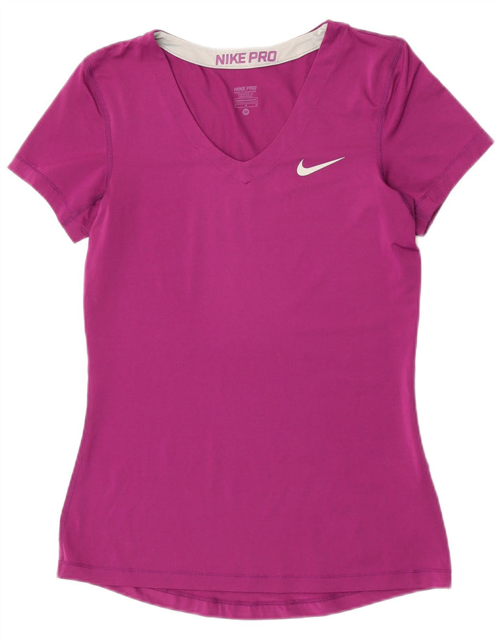 Nike Mujer Dri Fit Camiseta Top UK 12 Medio Púrpura Poliéster