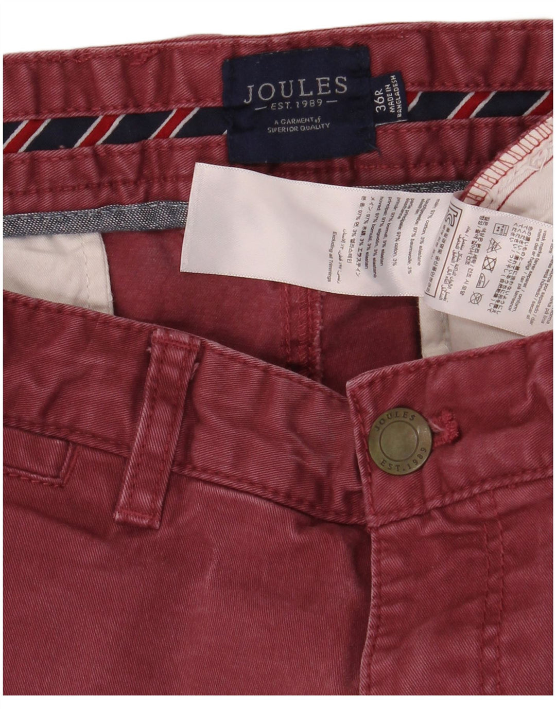JOULES Pantalón chino ajustado para hombre W36 L32 Algodón burdeos