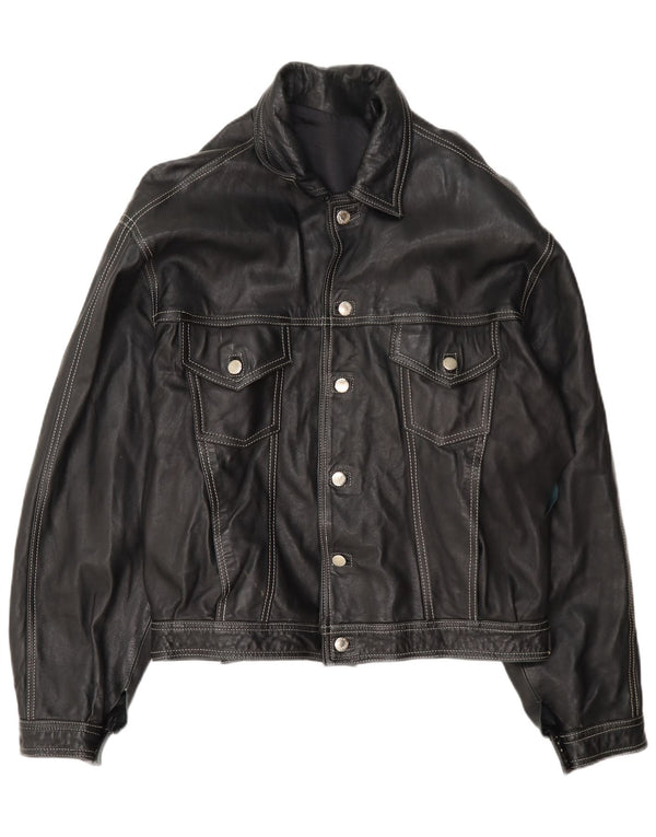 Vintage hombres chaqueta de cuero Reino Unido 40 grande negro