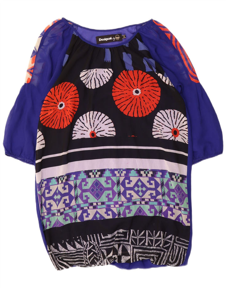 Desigual Vestido caftán gráfico de manga 3/4 para mujer UK 44 Azul medio Patchwork