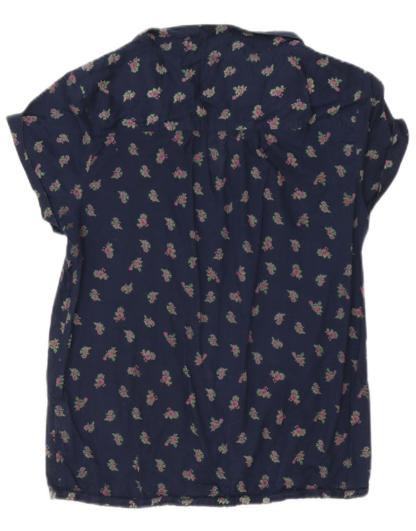 Converse Camisa de manga corta para mujer UK 10 Small Azul marino Floral Algodón