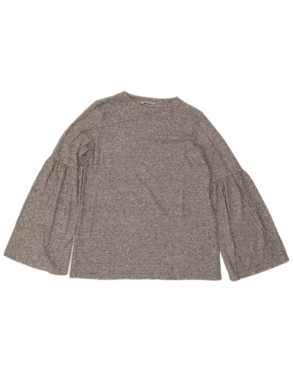 Zara Mujer Trafaluc Blusa De Manga Larga Top UK 44 Gris Medio Moteado