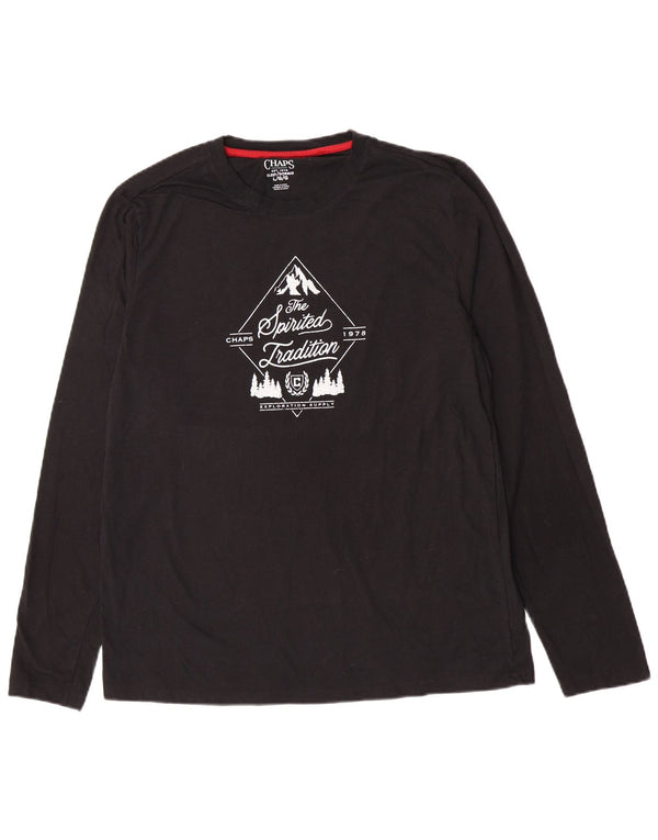 Chaps Mens Graphic Top Manga Larga Grande Algodón Negro