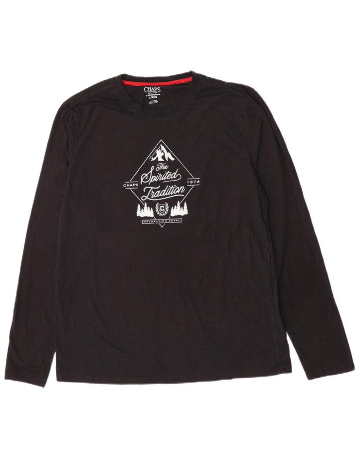 Chaps Mens Graphic Top Manga Larga Grande Algodón Negro